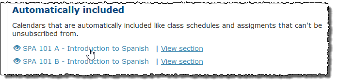 Blue calendar name indicates it is not hidden.