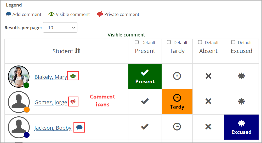 Different faculty comment icons