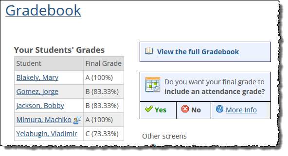 Feedback icon on the right of the student's name (Mimura, Machiko)