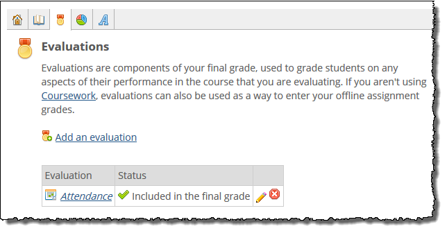 Evaluations tab screen
