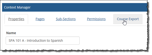 Course Export tab on Context Manager screen