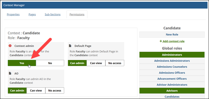 Context admin box showing Yes button.