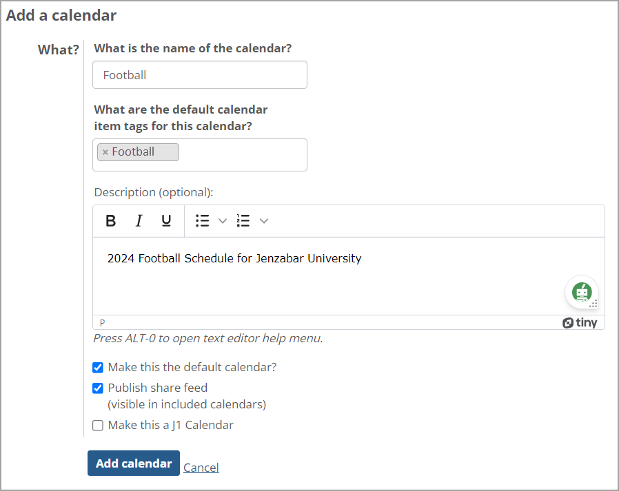 Add a calendar screen showing attributes.
