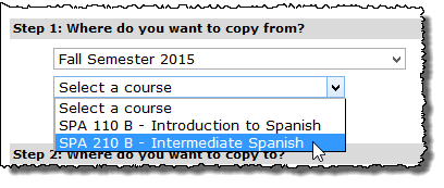 Step 1: Where do you want to copy from? drop-down list