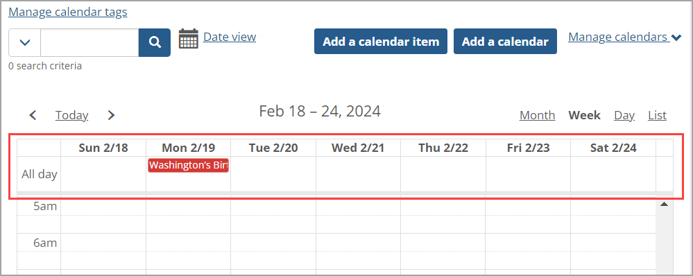 All-day calendar box at top of calendar
