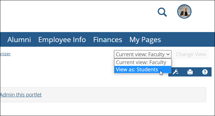 Student Emulation drop-down list