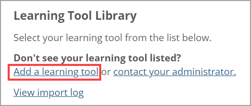 Add a learning tool link on Learning Tool Library screen
