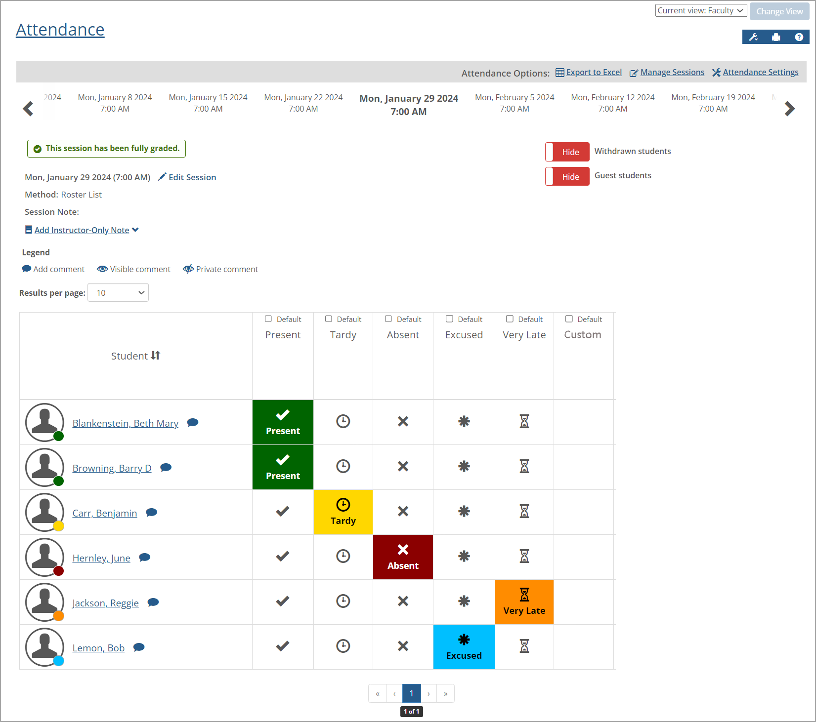 Attendance page