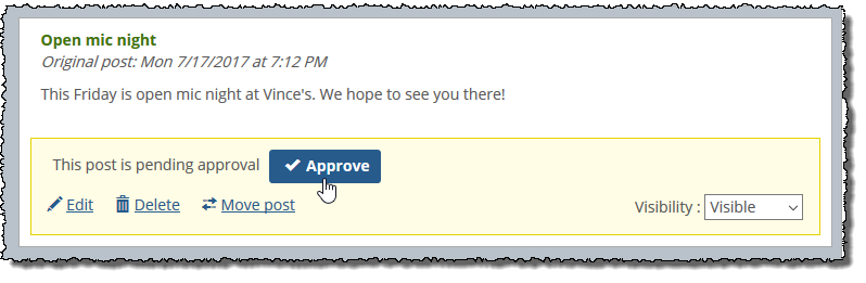 Approve button for pending approval items