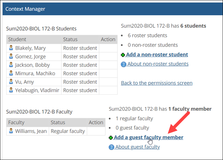 Add a guest faculty member​ link