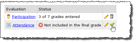 Green checkmark on right for including evaluation.