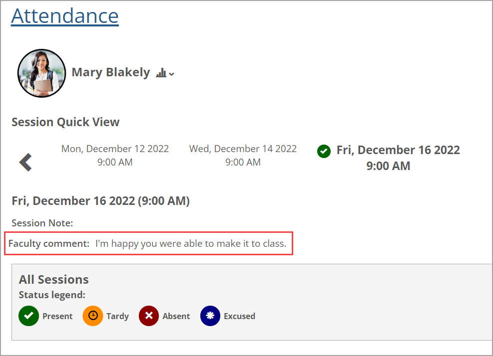 Faculty comment field shows comment.