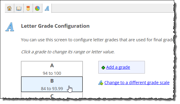 Letter Grade Configuration screen shows grades.