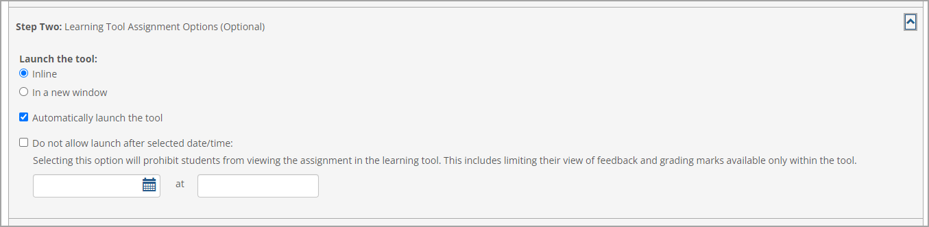 Optional Step Two section of Creating an Assignment