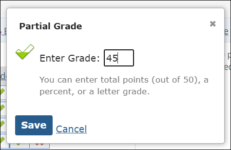 Partial Grade pop-up window