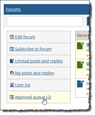 Approval queue link with pending approval number