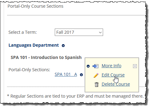 Pop-up menu showing Edit Course option.