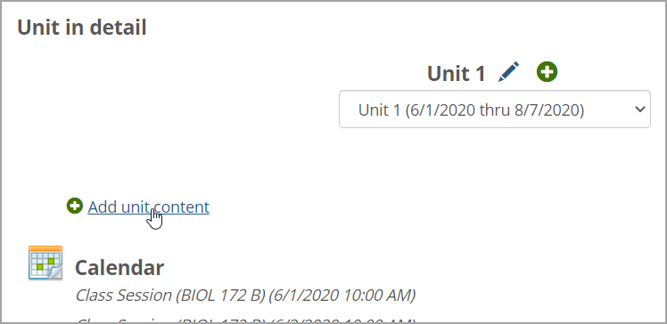 Click Add unit content in Course Organizer.