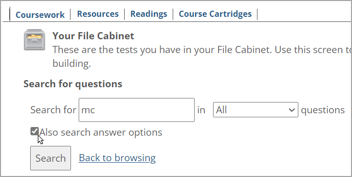 The Also search answer options checkbox