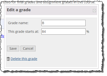 Edit a grade pop-up window