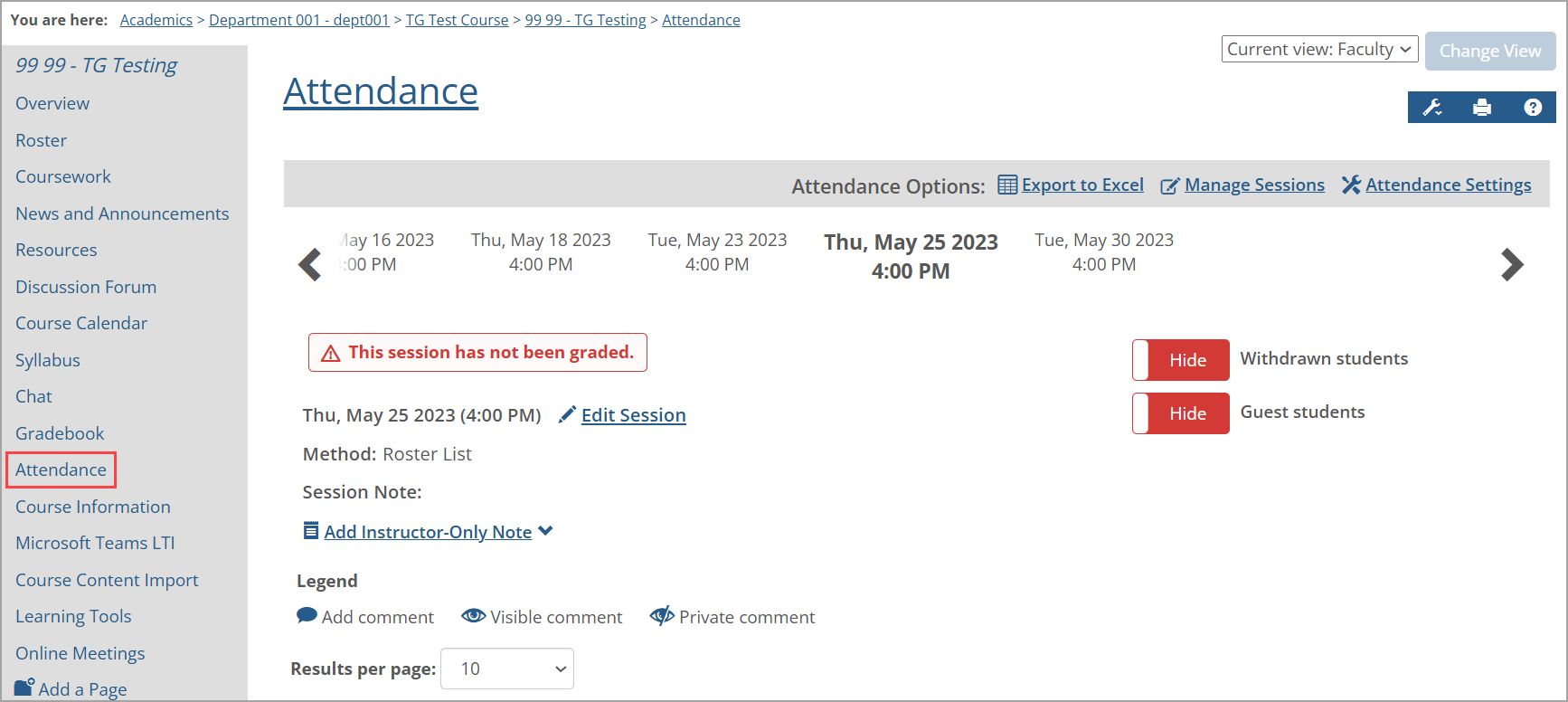 Attendance page showing Attendance in left pane.