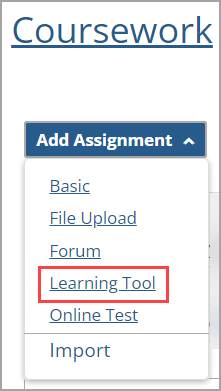 The Learning Tool option on the Add Assignment drop-down list.