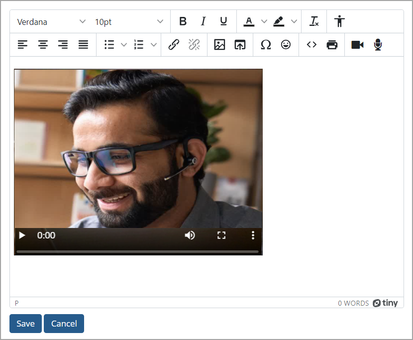 Video recording inserted in text editor.