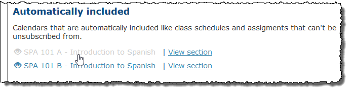 Grayed out calendar name in Automatically included section