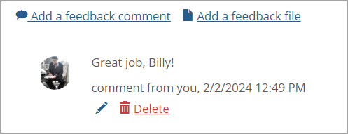 Feedback comment with date and time