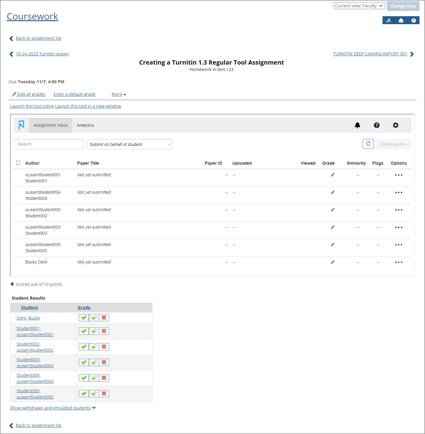 Newly created assignment displays on Coursework screen.