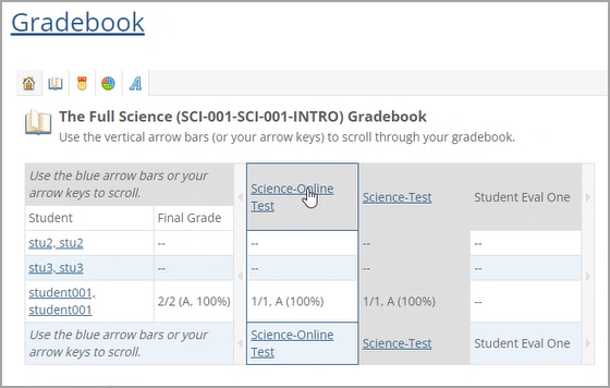 Full Gradebook screen showing assignment link.