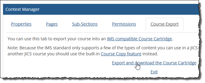 Click Export and download the Course Cartridge link.