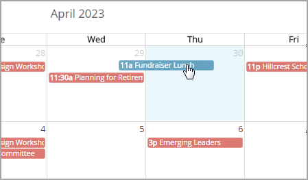 Drag and drop calendar item onto different day or time slot.