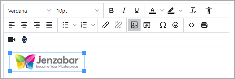 Blue box around image; click and drag corners to resize.
