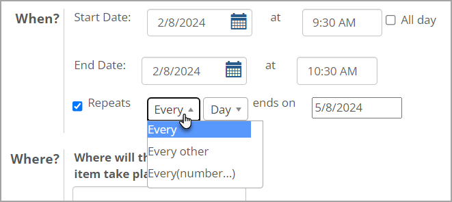 Every drop-down list displays options.