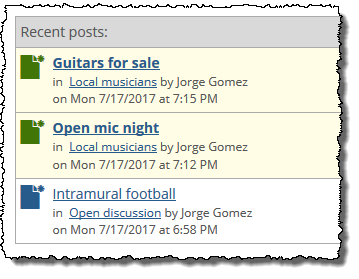 Recent posts list with pending approval items highlighted in yellow.