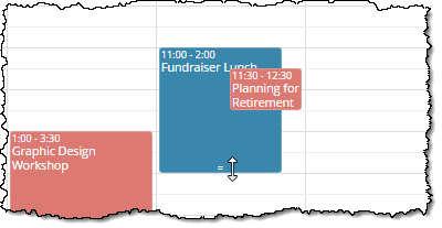 Click and drag bottom edge of calendar item.
