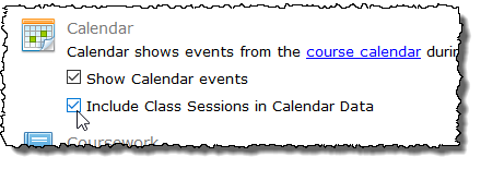 Include Class Sessions in Calendar Data checkbox (checked)