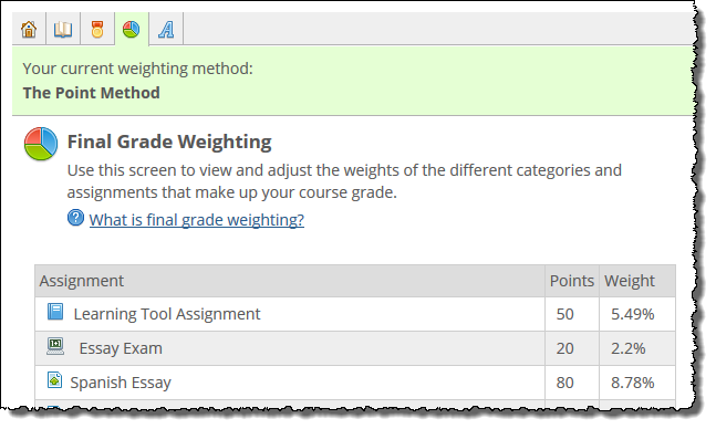 Final Grade Weighting tab screen