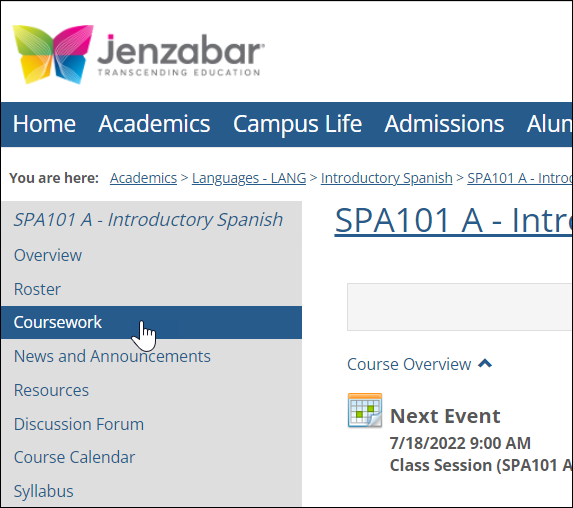 Select Coursework in the sidebar.
