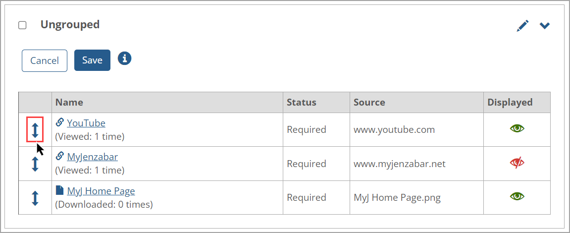 Reorder arrows icon on List View