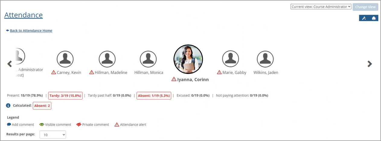 Attendance Alerts and Notification statistics on the Student Overview for Faculty screen