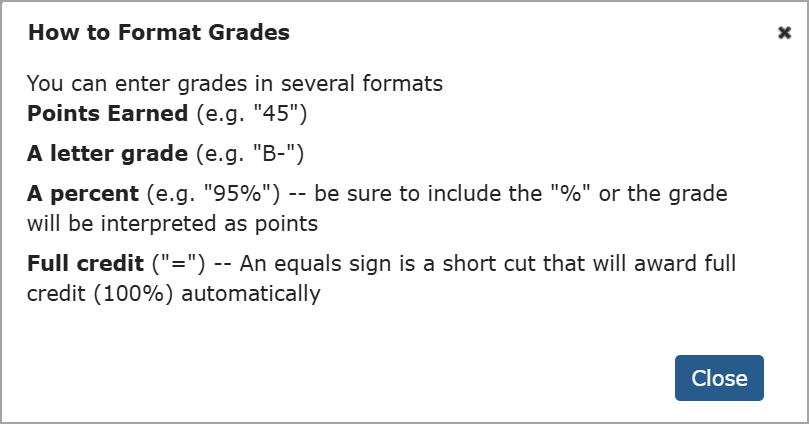 How to Format Grades pop-up window