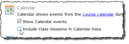 Include Class Sessions in Calendar Data checkbox (unchecked)