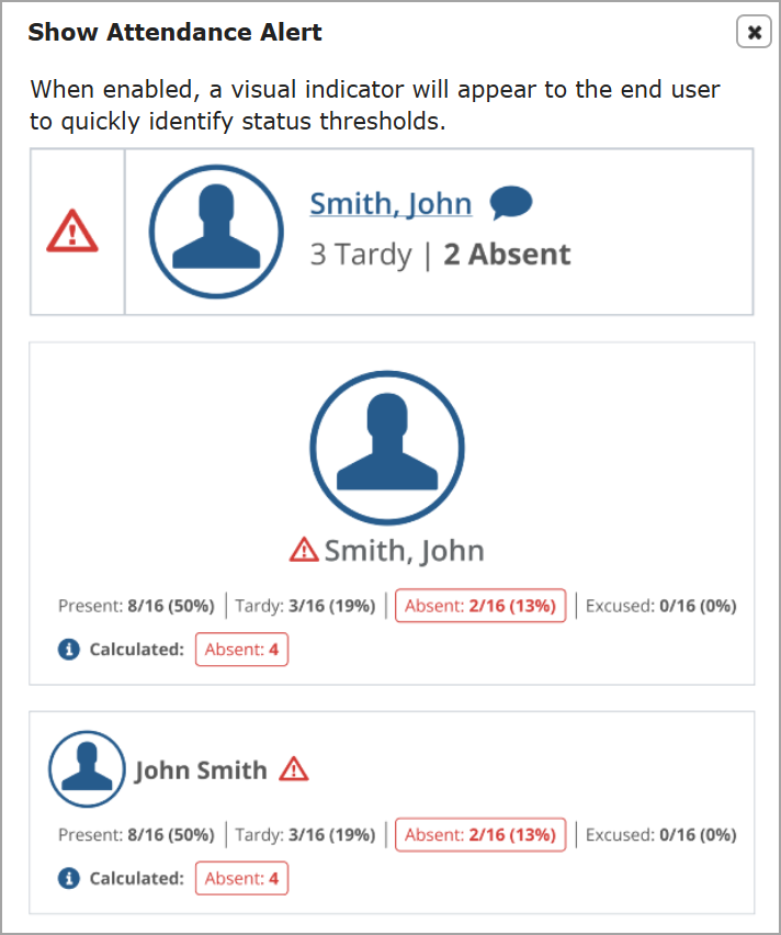 Show Attendance Alert pop-up window