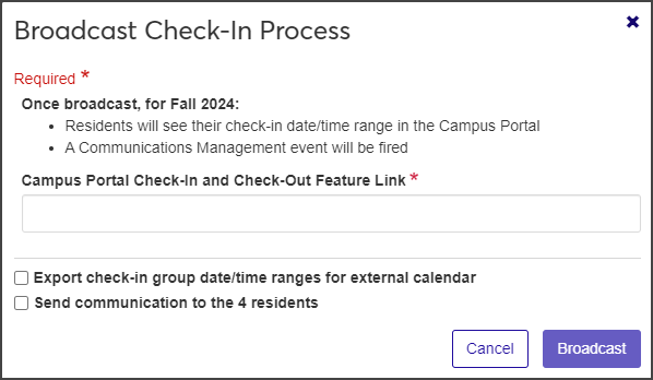 Broadcast Check-In Process window