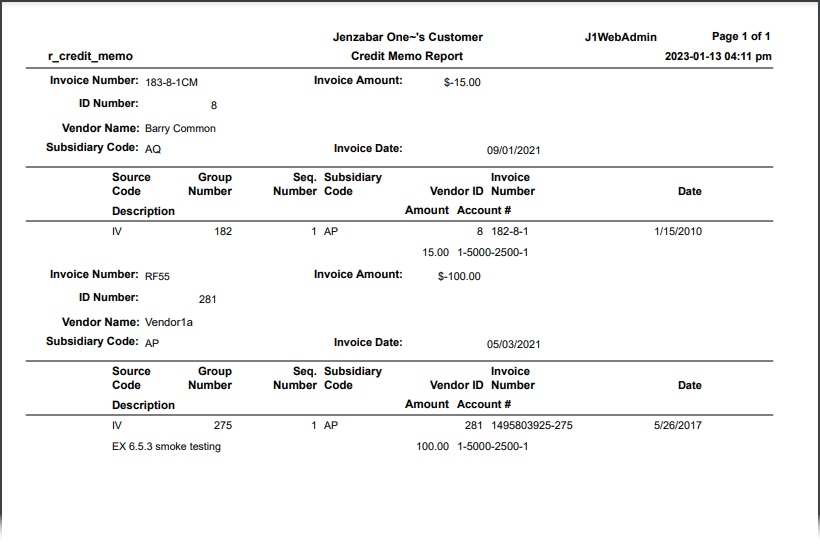 Credit Memo Report PDF.