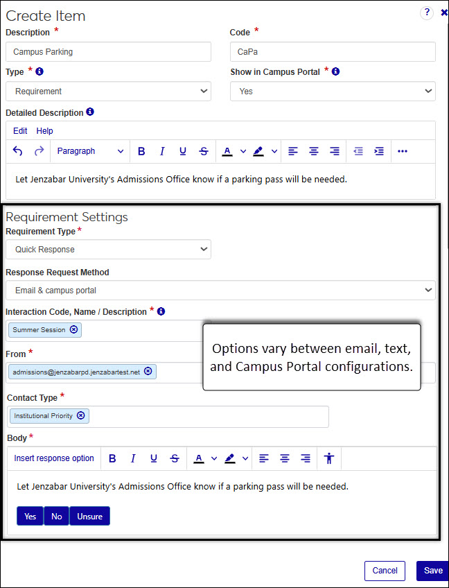 Screenshot of Workflow, Create/Edit Stage Item, Signature requirement, Quick Response option selected