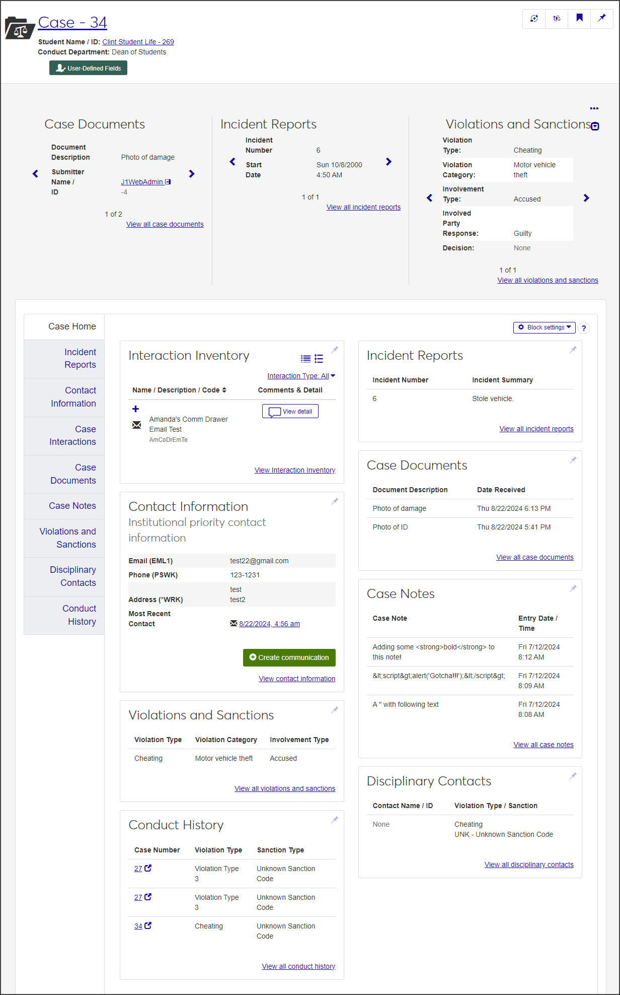 Case summary page