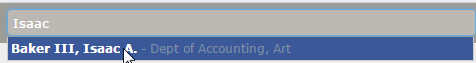 The instructor filter showing an instructor's name partially entered